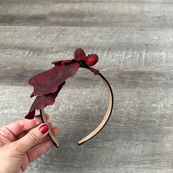 Handmade Designer Fascinator Headband Floral Black Red Tree Mushroom and Berries - Picture 9 of 11